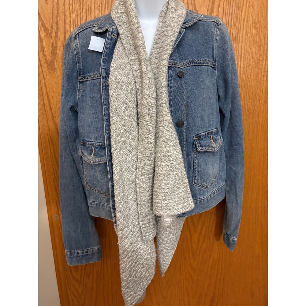 Abercrombie & Fitch Denim Jacket with Integrated Knit Scarf Blue Small